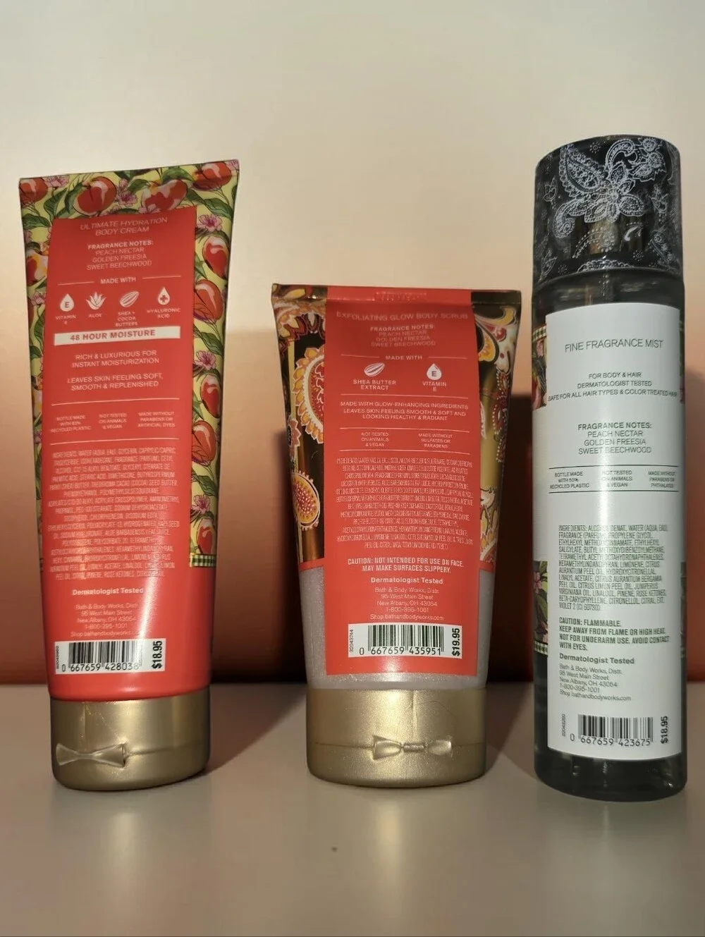 NEW Bath & Body Works x Vera Bradley Peach Blossom & Nectar 3-Piece Set